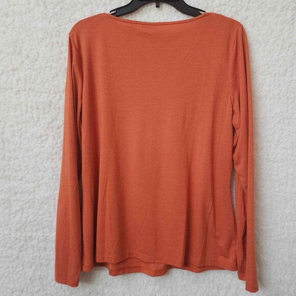 Liz & co Blouse Womens XL Orange Long Sleeve Round Neck Stretch Blend Comfort - Picture 7 of 7